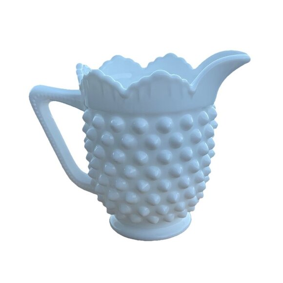 Vtg Fenton Hobnail Milk Glass Creamer Scalloped Pitcher Retro Christmas Decor 4" - Picture 2 of 9